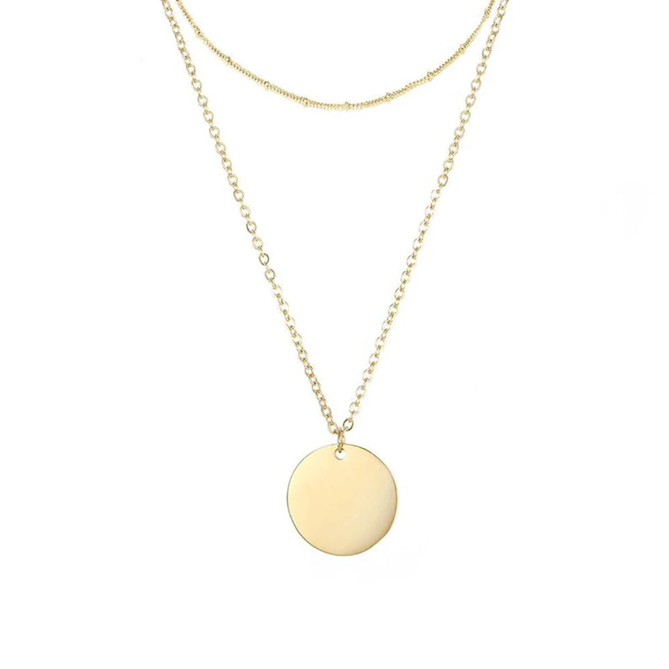 Boho Fashion New Vintage Simple Round Sequin Pendant Gold Color Necklaces For Women 2020 Multilevel Necklace Jewelry Gift
