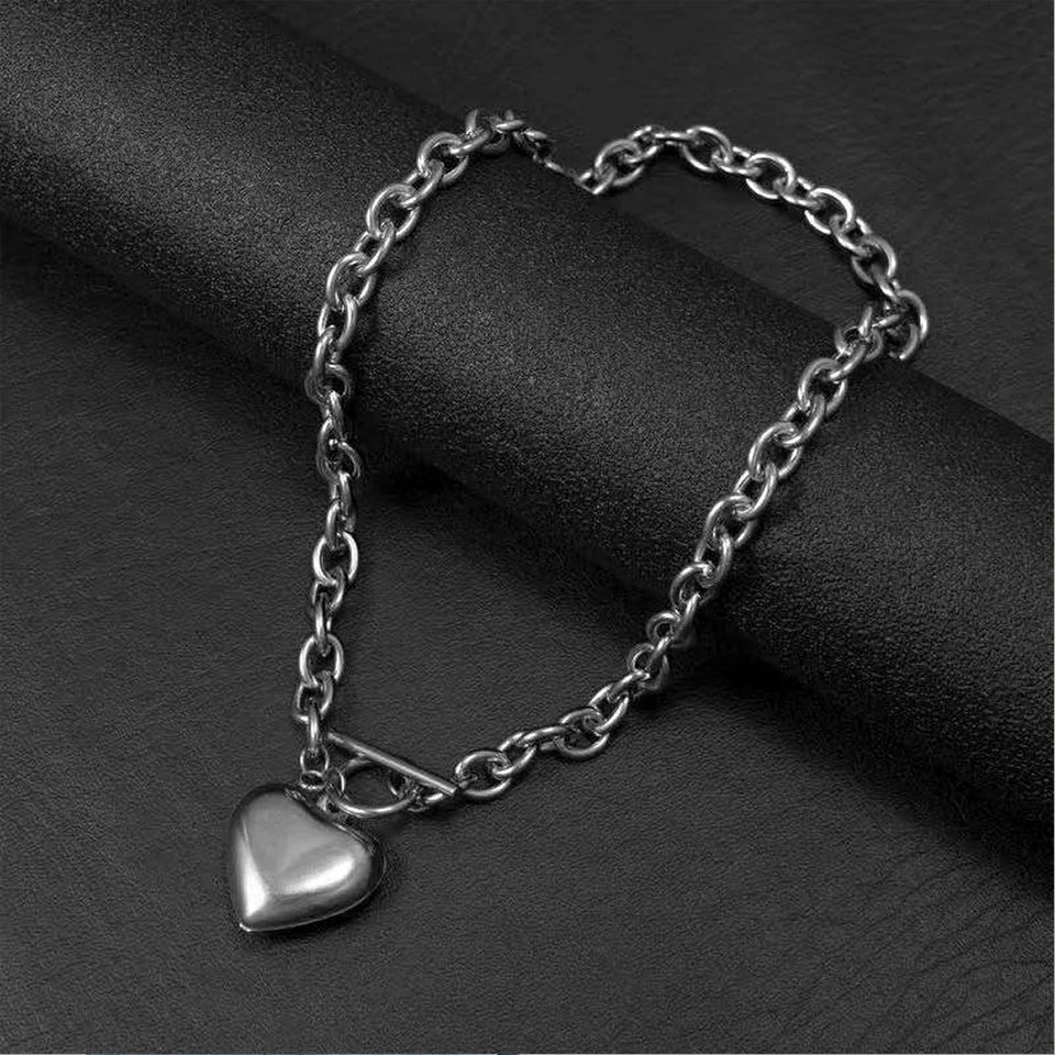 Punk Stainless Steel Long Thick Chain Toggle Heart Pendant Necklace For Women Men Goth Choker Necklaces 2020 Trend Neck Jewelry