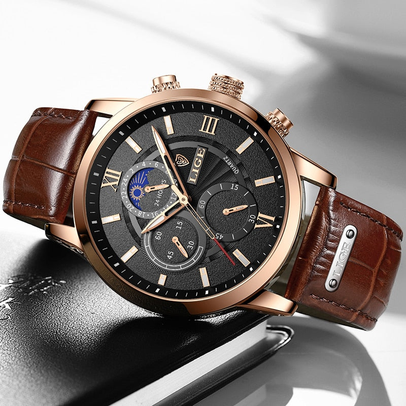 2023 New Mens Watches LIGE Top Brand Luxury Leather Casual Quartz Watch Men&#39;s Sport Waterproof Clock Watch Relogio Masculino+Box