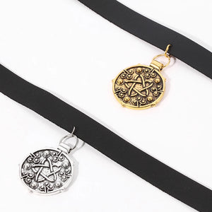 Punk Yennefer Necklace Medallion Pendant Black Leather Choker Necklaces Wild Hunt Game Cosplay Gothic Chain Women Jewelry