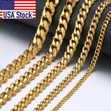 Hiphop Stainless Steel Necklace Curb Cuban Link Chain For Men Women Gold Color Solid Metal Punk Jewelry Gift KNM08