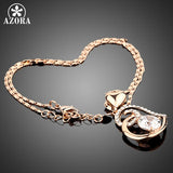 AZORA Rose Gold Color Clear Stellux Austrian Crystals Double Heart Pendant Necklace for Valentine's Day Gift of Love TN0009