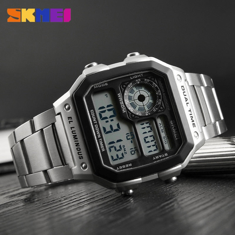 SKMEI Brand Digital Watch Men Golden Stainless Steel Wristwatches Man Military Clock Relogio Masculino Business Men Watches