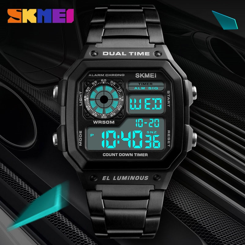 SKMEI Brand Digital Watch Men Golden Stainless Steel Wristwatches Man Military Clock Relogio Masculino Business Men Watches