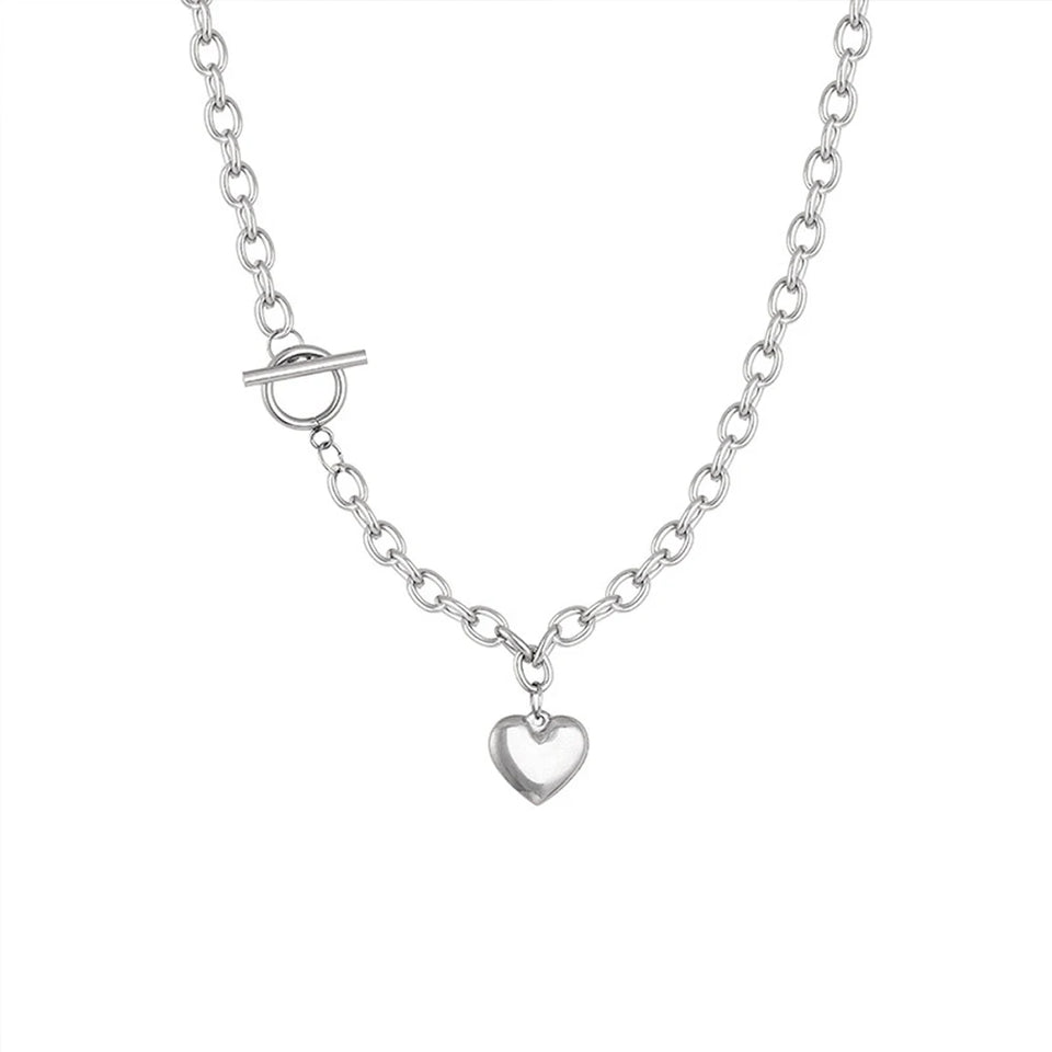 Punk Stainless Steel Long Thick Chain Toggle Heart Pendant Necklace For Women Men Goth Choker Necklaces 2020 Trend Neck Jewelry