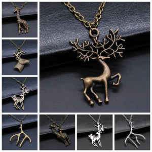 Christmas Jewelry Gift Simple Deer Antlers Giraffe Pendant Necklace For Kids Metal Chain Vintage Style Xmas Jewelry Gift