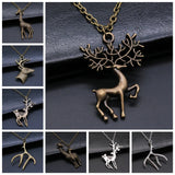 Christmas Jewelry Gift Simple Deer Antlers Giraffe Pendant Necklace For Kids Metal Chain Vintage Style Xmas Jewelry Gift