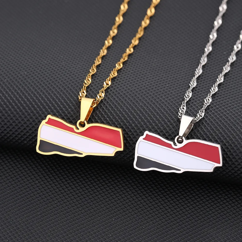 SONYA Enamel Drop Oil Yemen Map Flag Pendant Necklace For Women Girls Stainless Steel Yemeni Jewelry Ethnic Birthday Party Gifts