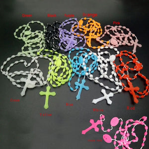 Luminous Cross Necklace Religious Catholic Jewelry Plastic Luminous Rosary Necklace For Men and Women