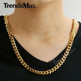 Hiphop Stainless Steel Necklace Curb Cuban Link Chain For Men Women Gold Color Solid Metal Punk Jewelry Gift KNM08