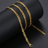 Hiphop Stainless Steel Necklace Curb Cuban Link Chain For Men Women Gold Color Solid Metal Punk Jewelry Gift KNM08