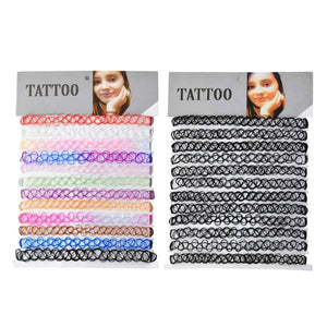 N58F 12 Pack Choker Necklace Set Tattoo Style Kids Teens Girls Women Stretch Elastic Jewelry Gifts Tattoo Choker Necklaces