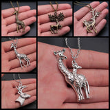 Christmas Jewelry Gift Simple Deer Antlers Giraffe Pendant Necklace For Kids Metal Chain Vintage Style Xmas Jewelry Gift