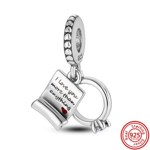 New 925 Sterling Silver Engagement Wedding Ring Circle Love Sweet Pendant Beads Fit Original Pandora Charms Bracelet DIY Jewelry