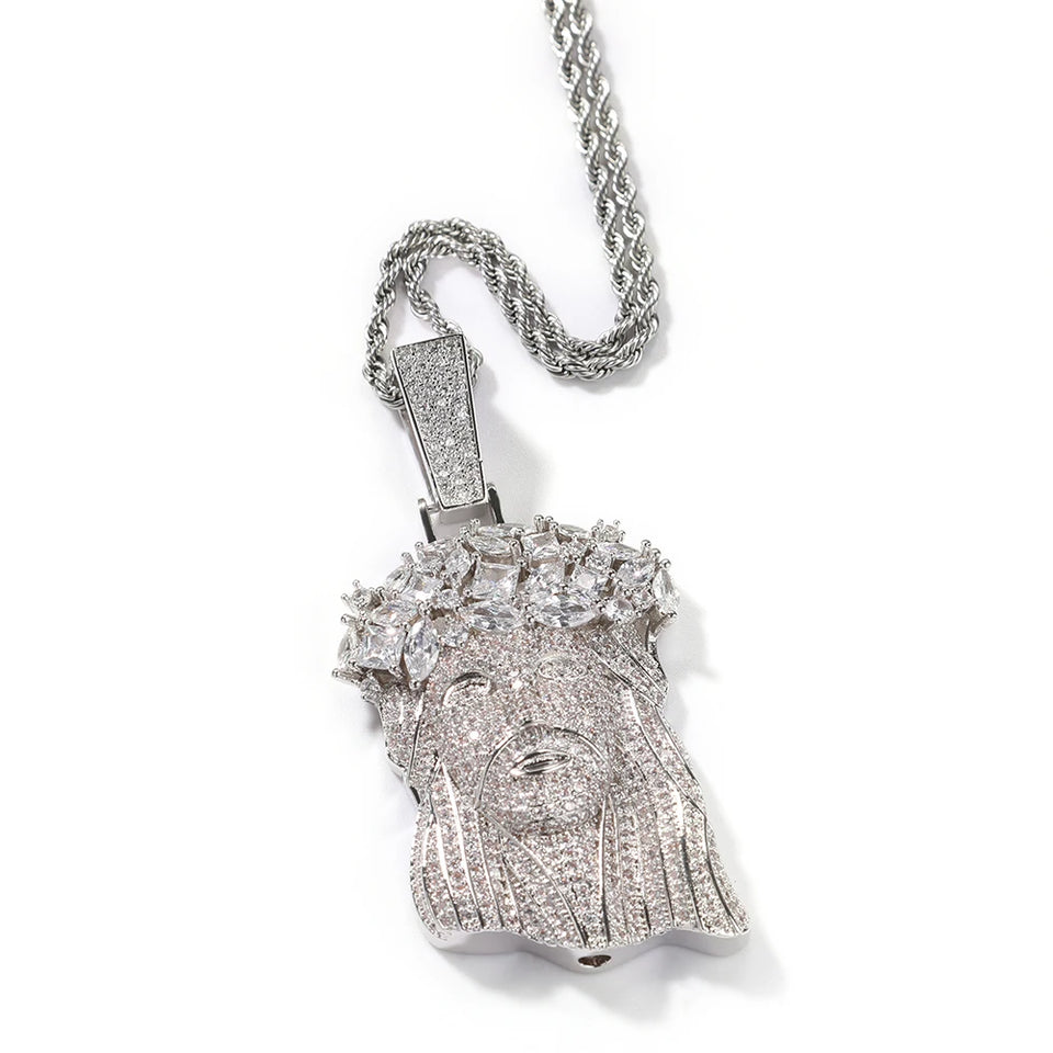 THE BLING KING Big Jesus Pendant Necklace Full Iced Out Cubic Zirconia Charm Tennis Necklace Fashion Hiphop Jewelry