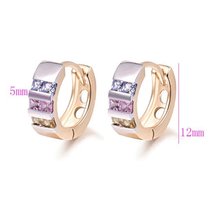 Colorful CZ Stone Small Hoop Earrings with Gold Plating for Women 1E2