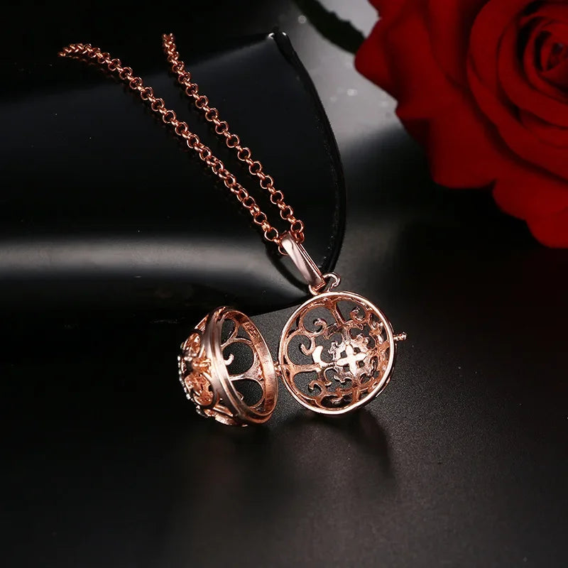 Retro Chime Music Angel Ball Caller Locket Necklace Vintage Pregnancy Necklace Aromatherapy Essential Oil Diffuser Accessories