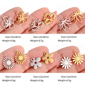 5Pcs/Lot Hollow Flower Charms Stainless Steel Lotus/Rose/Sakura Pendants Lucky Amulet Diy Earrings Necklace Craft Jewelry Making