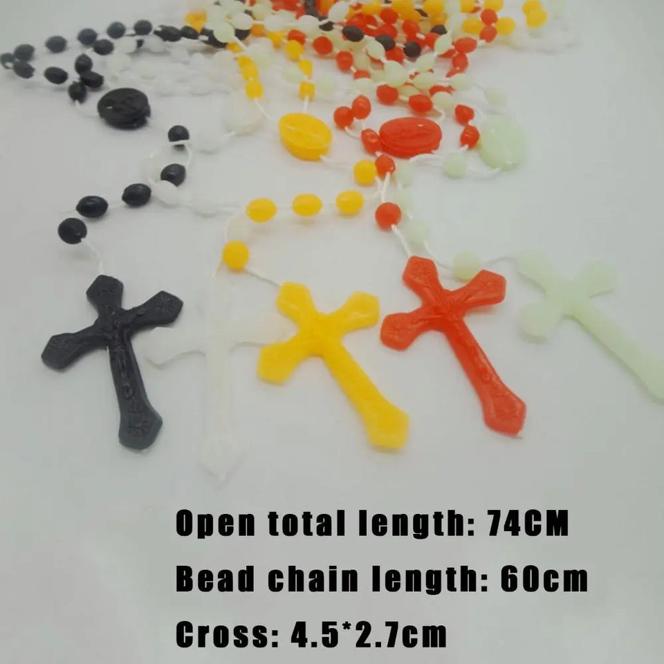 Luminous Cross Necklace Religious Catholic Jewelry Plastic Luminous Rosary Necklace For Men and Women