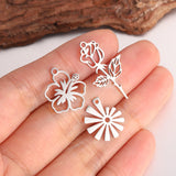 5Pcs/Lot Hollow Flower Charms Stainless Steel Lotus/Rose/Sakura Pendants Lucky Amulet Diy Earrings Necklace Craft Jewelry Making