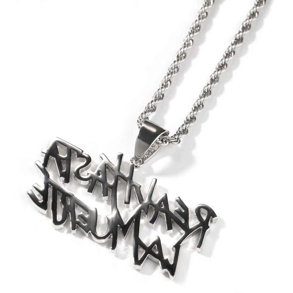 UWIN Cursive Font Real Hasta La Muerte Letters Pendant Necklaces For Men Iced Out Cubic Zircon Charms Fashion Jewelry for Gift