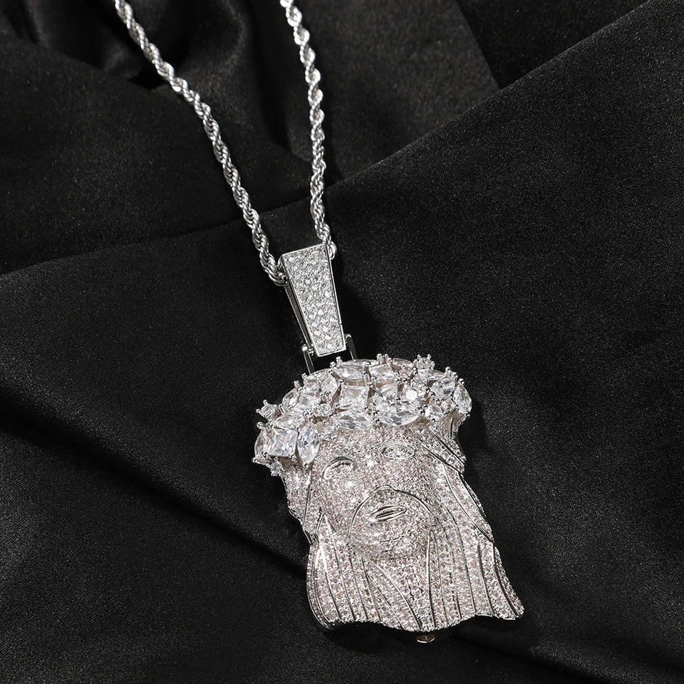 THE BLING KING Big Jesus Pendant Necklace Full Iced Out Cubic Zirconia Charm Tennis Necklace Fashion Hiphop Jewelry