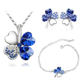 Crystal Clover 4 Leaf leaves heart pendant Jewelry sets necklace earrings bracelet women lovers cute romantic gifts summer party