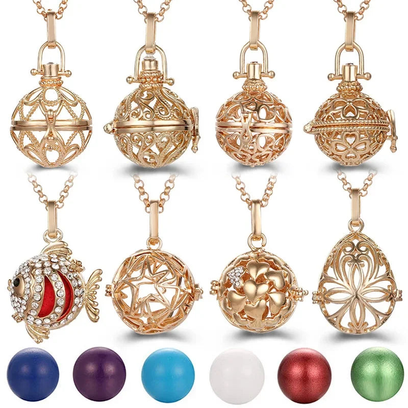 Retro Chime Music Angel Ball Caller Locket Necklace Vintage Pregnancy Necklace Aromatherapy Essential Oil Diffuser Accessories