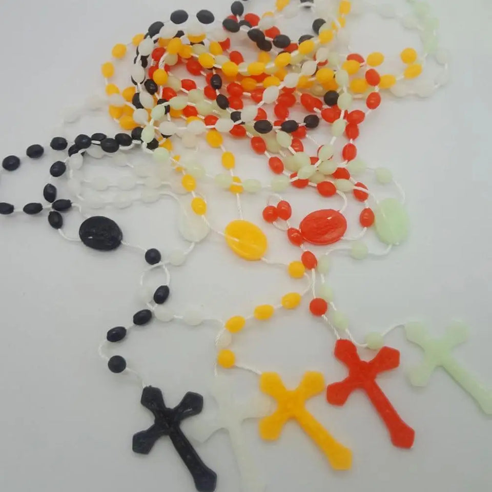 Luminous Cross Necklace Religious Catholic Jewelry Plastic Luminous Rosary Necklace For Men and Women