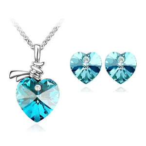 Crystal Heart Pendant fashion Jewelry set Necklace Earring cute romantic lover birthday gift dropshipping promotion top quality