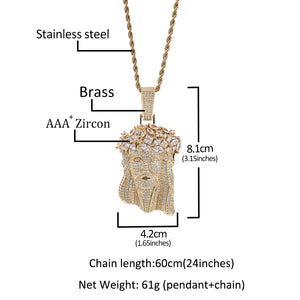 THE BLING KING Big Jesus Pendant Necklace Full Iced Out Cubic Zirconia Charm Tennis Necklace Fashion Hiphop Jewelry