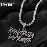 UWIN Cursive Font Real Hasta La Muerte Letters Pendant Necklaces For Men Iced Out Cubic Zircon Charms Fashion Jewelry for Gift