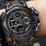 YIKAZE Black Digital Watch for Men Sports Watches Waterproof Outdoor Chronograph Hand Clock G Infantry Shock Student Wristwatch