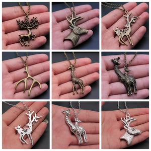 Christmas Jewelry Gift Simple Deer Antlers Giraffe Pendant Necklace For Kids Metal Chain Vintage Style Xmas Jewelry Gift