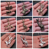 Christmas Jewelry Gift Simple Deer Antlers Giraffe Pendant Necklace For Kids Metal Chain Vintage Style Xmas Jewelry Gift