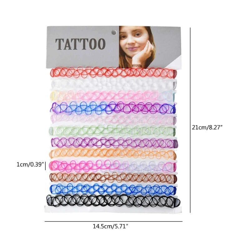 N58F 12 Pack Choker Necklace Set Tattoo Style Kids Teens Girls Women Stretch Elastic Jewelry Gifts Tattoo Choker Necklaces