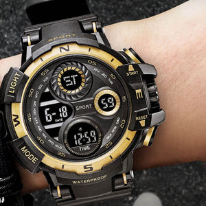 YIKAZE Black Digital Watch for Men Sports Watches Waterproof Outdoor Chronograph Hand Clock G Infantry Shock Student Wristwatch