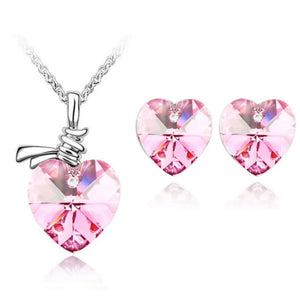 Crystal Heart Pendant fashion Jewelry set Necklace Earring cute romantic lover birthday gift dropshipping promotion top quality