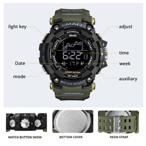 Mens Watch Military Water resistant SMAEL Sport watch Army led Digital wrist Stopwatches for male 1802 relogio masculino Watches