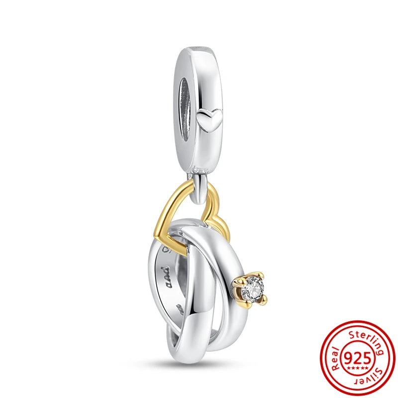 New 925 Sterling Silver Engagement Wedding Ring Circle Love Sweet Pendant Beads Fit Original Pandora Charms Bracelet DIY Jewelry