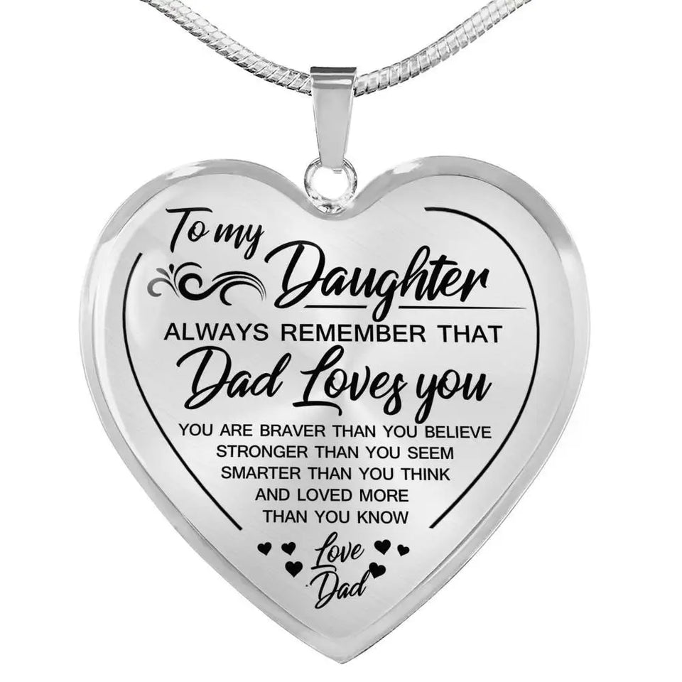 To My Daughter Always Remember That Dad Love You Heart Pendant Necklace Exquisite Butterfly Necklace Women Girls Family Gifts