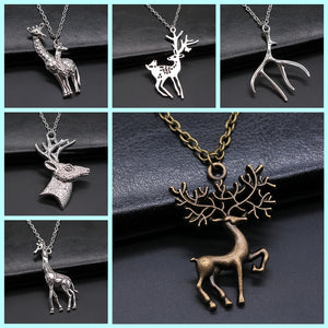 Christmas Jewelry Gift Simple Deer Antlers Giraffe Pendant Necklace For Kids Metal Chain Vintage Style Xmas Jewelry Gift