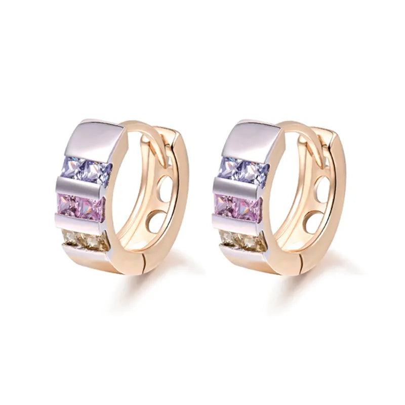 Colorful CZ Stone Small Hoop Earrings with Gold Plating for Women 1E2