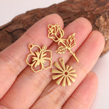 5Pcs/Lot Hollow Flower Charms Stainless Steel Lotus/Rose/Sakura Pendants Lucky Amulet Diy Earrings Necklace Craft Jewelry Making