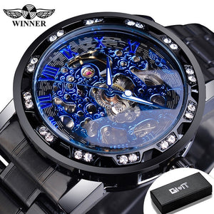 Transparent Fashion Diamond Luminous Gear Movement Royal Design Men Top Brand Luxury Male Mechanical Skeleton Wrist Watch