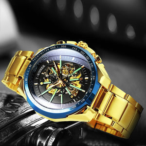 Automatic Mechanical Gold Watch Men Big Case Luxury Fashion Skeleton Luminous Military Business