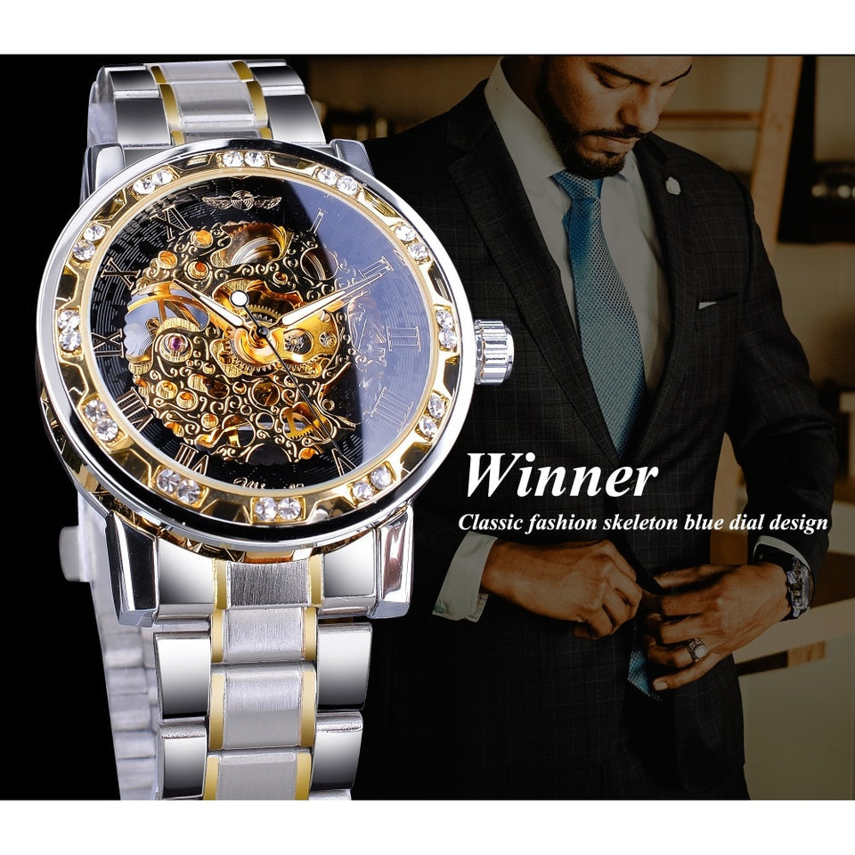 Transparent Fashion Diamond Luminous Gear Movement Royal Design Men Top Brand Luxury Male Mechanical Skeleton Wrist Watch