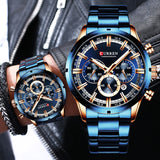 Curren Men&#39;s Watch Blue Dial Stainless Steel Band Date Mens Business Male Watches Waterproof Luxuries Men Wrist Watches for Men