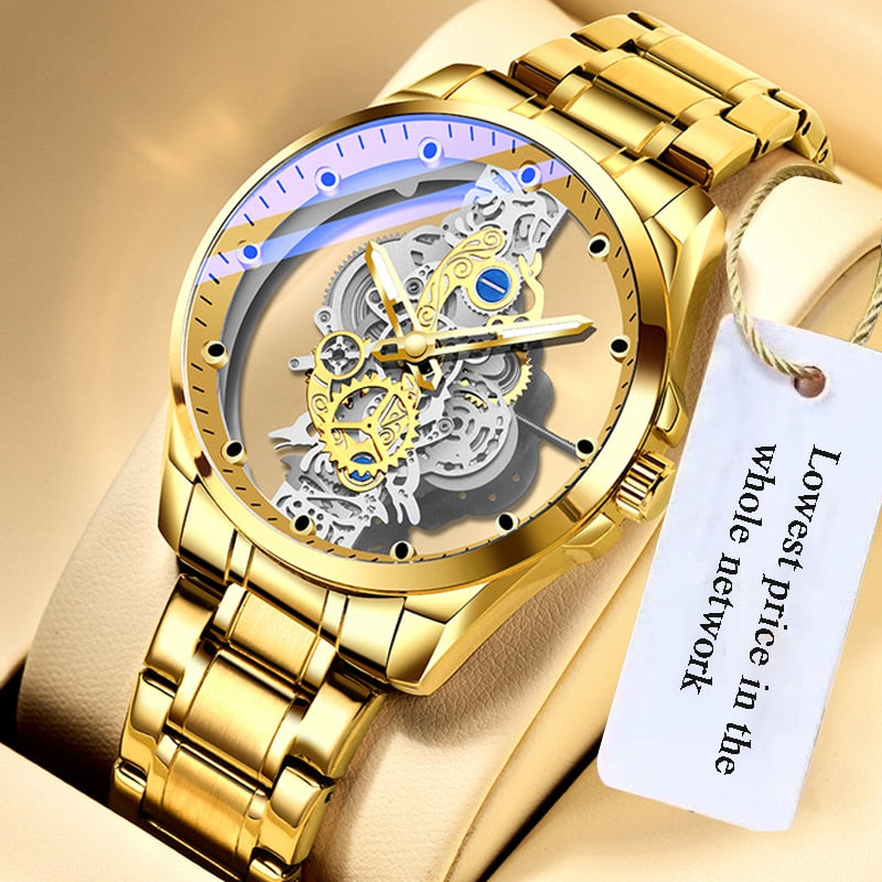 2023 New Men Watch Skeleton Automatic quartz Watch Gold Skeleton Vintage Man Watch Mens Watches Top Brand Luxury часы мужские